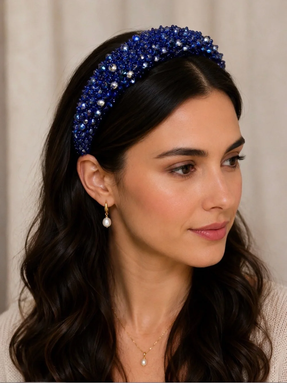 Sapphire Blue Crystal Embellished Headband - Women's Hair Accessory